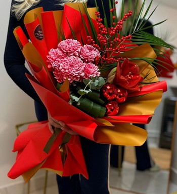 amaryllis buketi, yılbaşı çiçeği, yeni yıl hediyesi