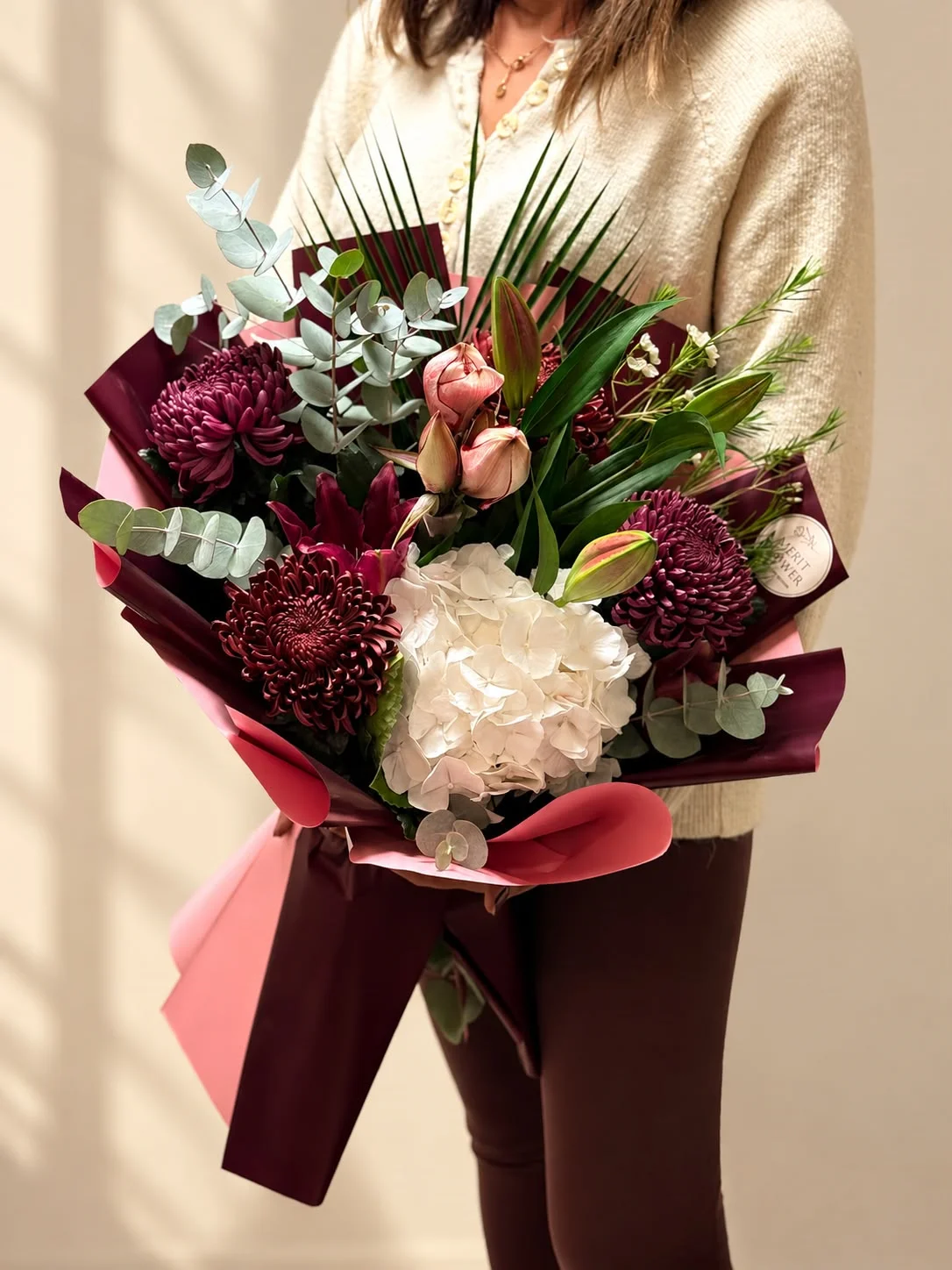 Burgundy Bloom - Amarlylis Lilyum ve Ortanca Buketi